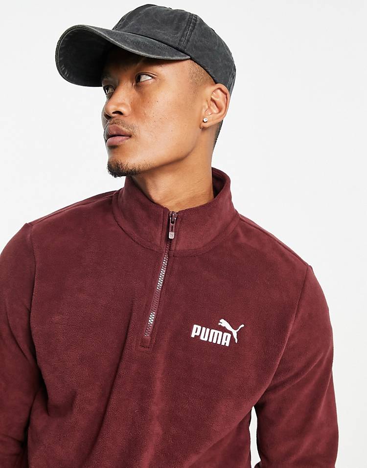 Puma Essentials half zip fleece in burgundy